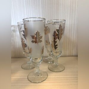Vintage Drink Glasses Libby Frosted Gold Leaves